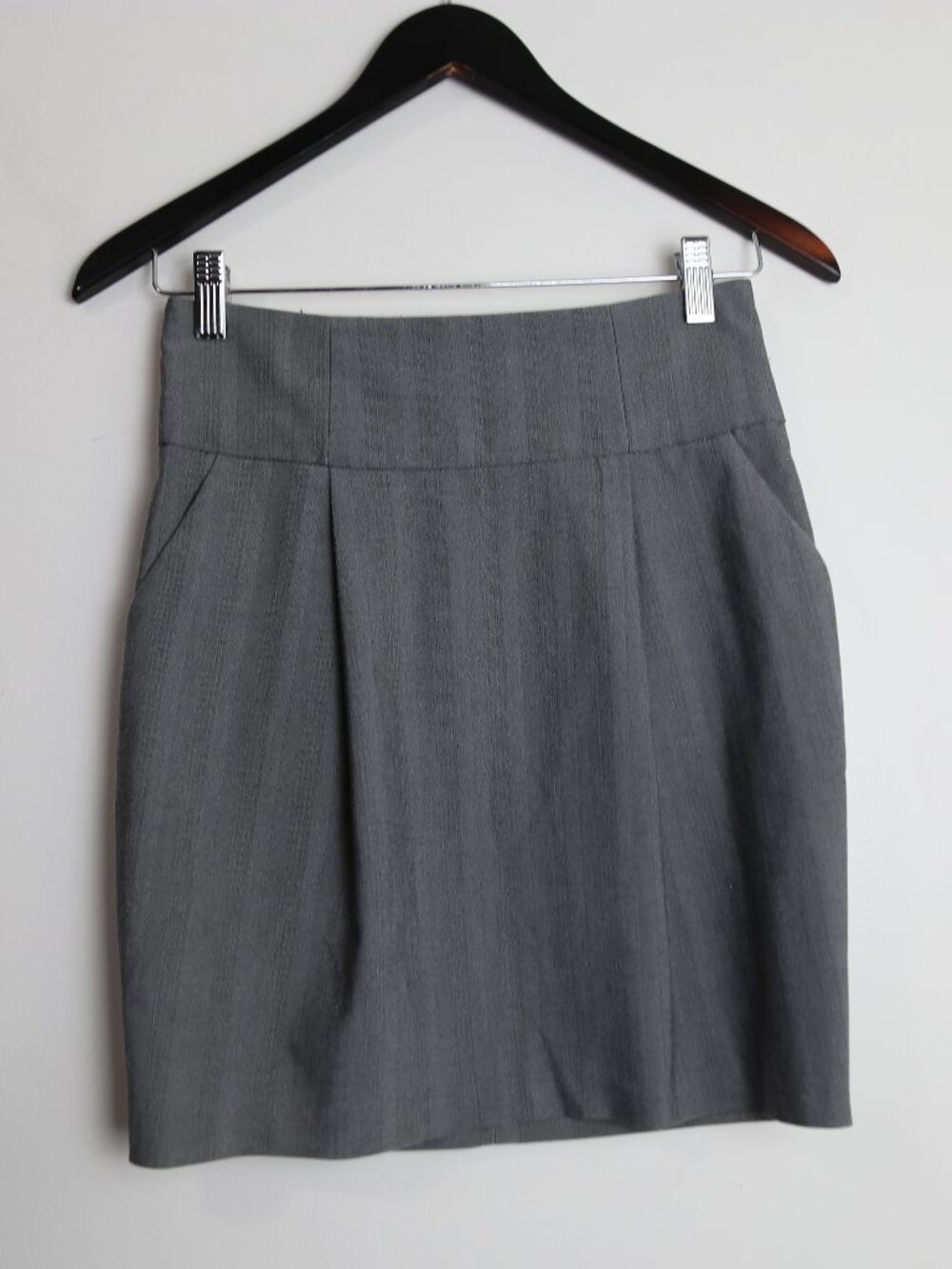 Seductions Pinstripe Tube Pleated Front Mini Pencil Skirt Grey Size Small